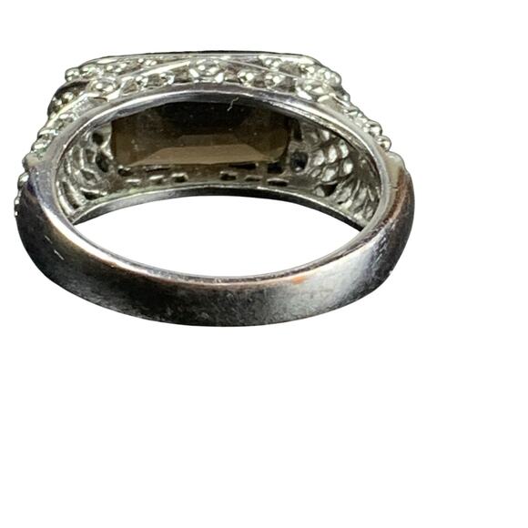 Lia Sophia Silver Filigree Smoky Faceted Cocktail Ring – Size 8 LS Mark - Picture 5 of 6